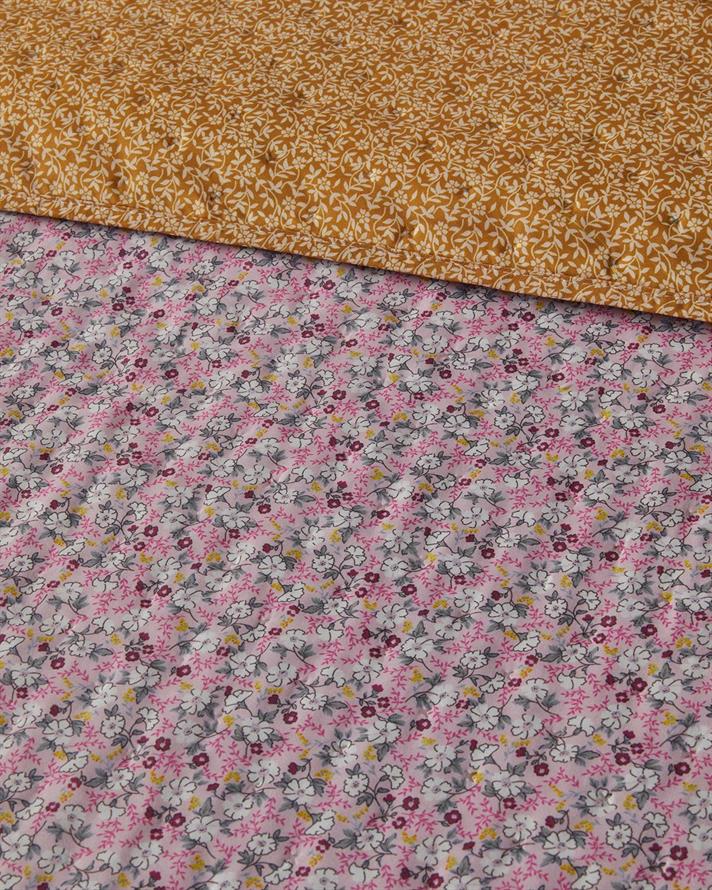 Cuvertura pat reversibila, pentru doua persoane, Chamomile Cluster, poliester, 200x220 cm, roz-portocaliu