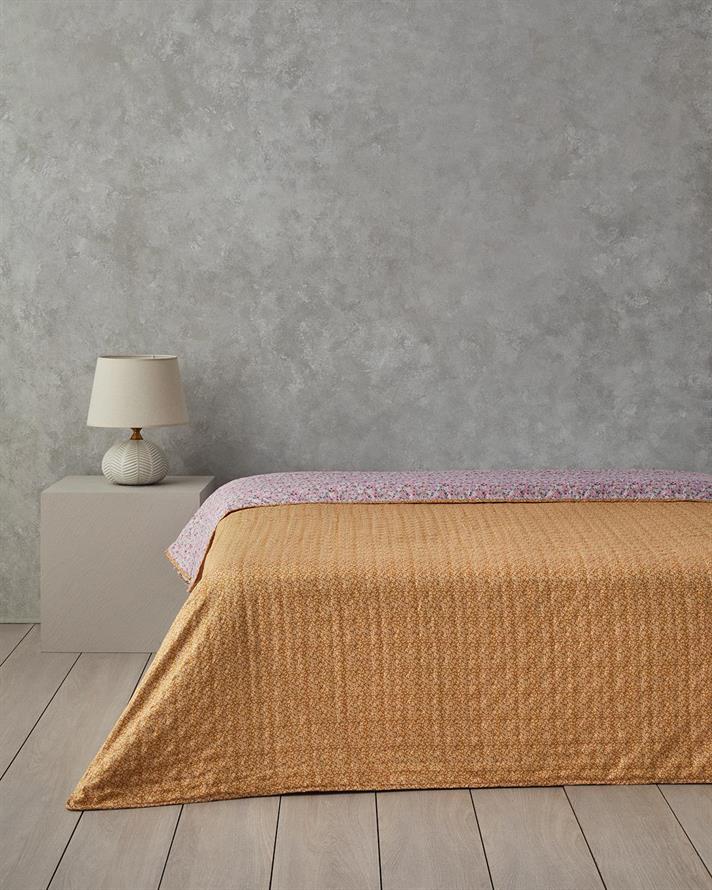 Cuvertura pat reversibila, pentru o persoana, Chamomile Cluster, poliester, 160x220 cm, roz-portocaliu