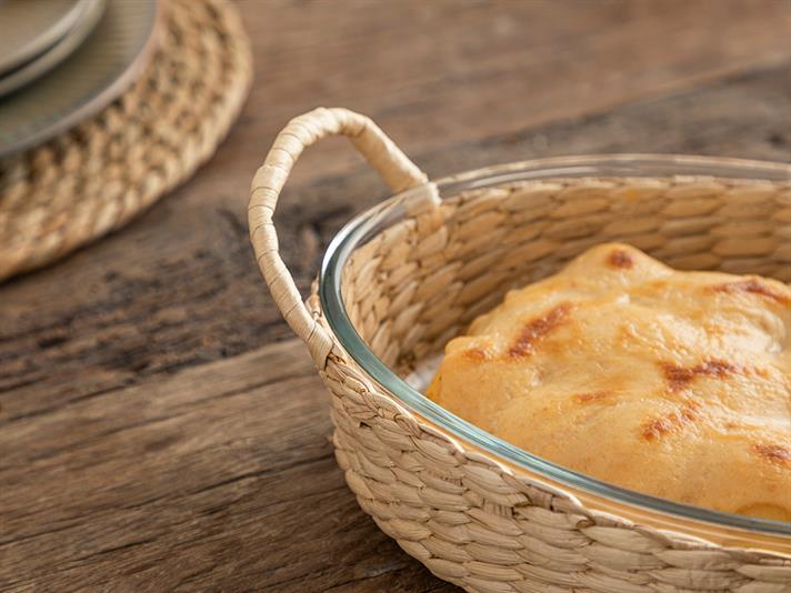 Platou cu înveliș de răchită, Check Natural, sticlă, 26 cm, transparent