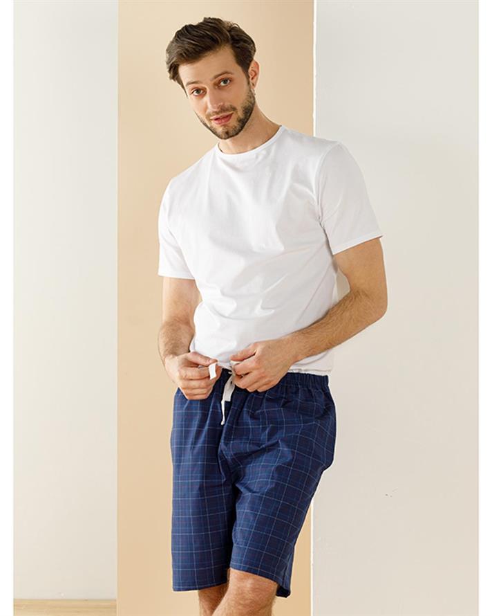 checked fit Weaved Single Pc Bottom S Dark Blue