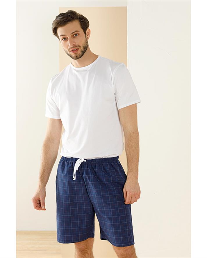 checked fit Weaved Single Pc Bottom S Dark Blue