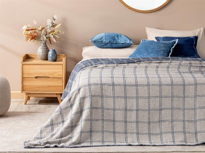 Pătură, pentru două persoane, Checks, bumbac, 180x220 cm, antracit