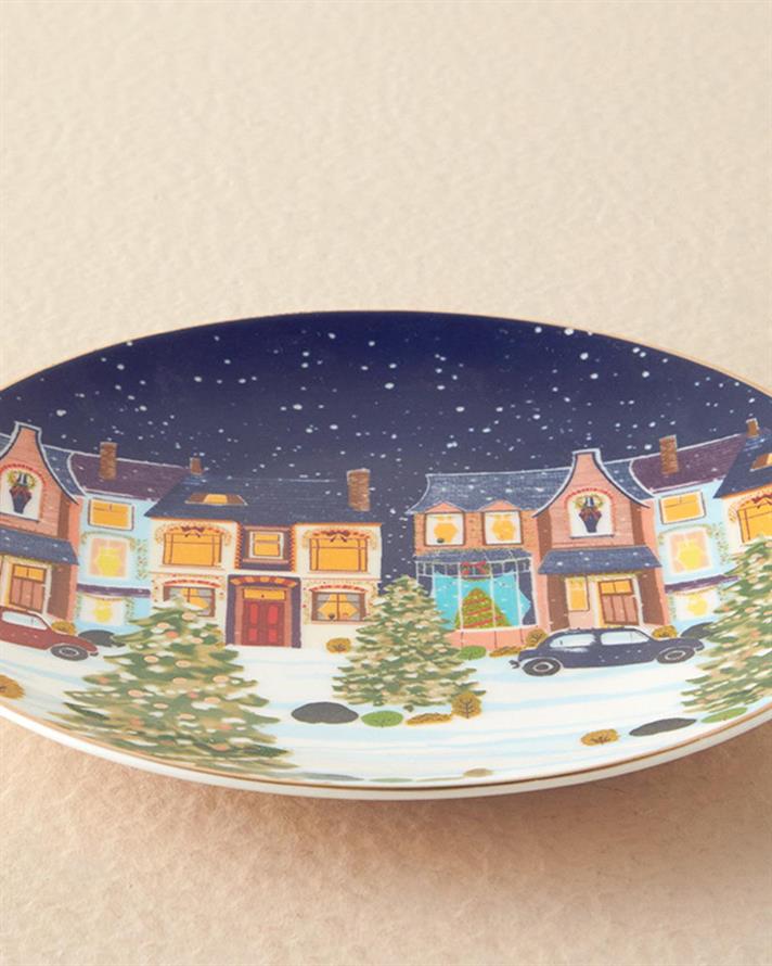 Cheerful Night Porțelan Bone Farfurie De Tort 20 cm Bleumarin