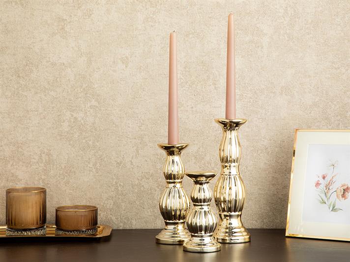 Suport lumânare, Chera, ceramică, 8,1x8,1x20,3 cm, auriu