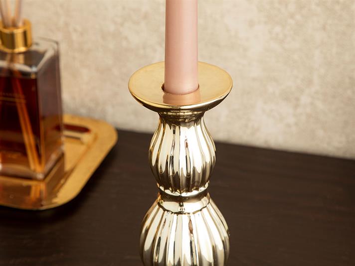 Suport lumânare, Chera, ceramică, 8,1x8,1x20,3 cm, auriu