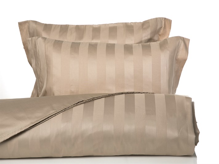 Chic nou Bumbac Satinat Cu Dungi Double Set Lenjerie De Pat 200x220 cm Bej