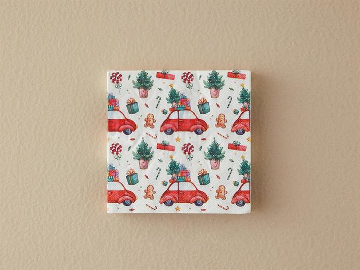 Christmas Car Hârtie Cu 20 Piese Șervețele De Hârtie 33x33 cm Alb