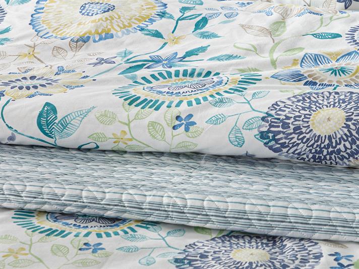 Chrysant Cu Bumbac King Size Set Lenjerie De Pat 240x220 cm Albastru