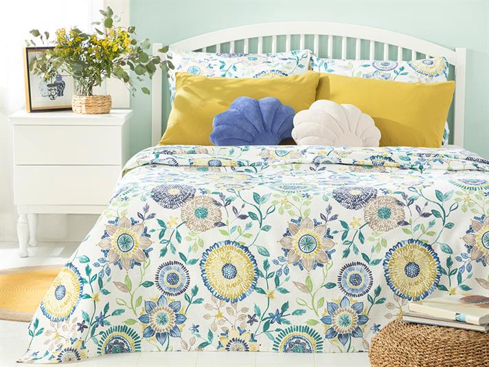 Pătură subțire, pentru o persoană, Chrysant, bumbac, 150x220 cm, bleu