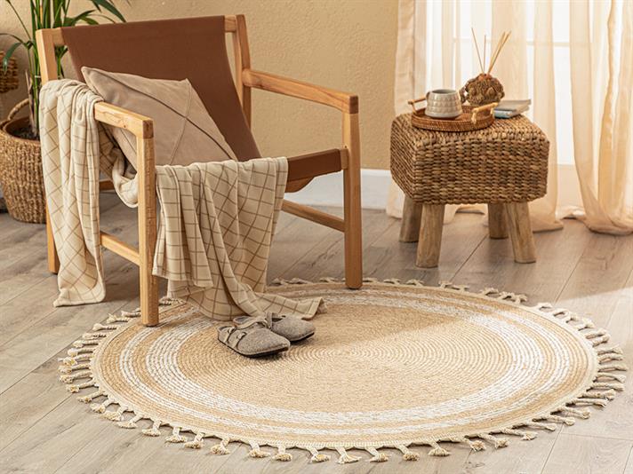 Circle Covor Decorativ Din İută, Iută, 120 Cm, Roz-Galben