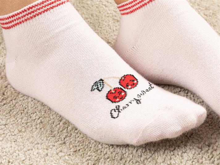 Sweet Cherry Cotton 2-set Women Ankle Socks Standart Red-Pink