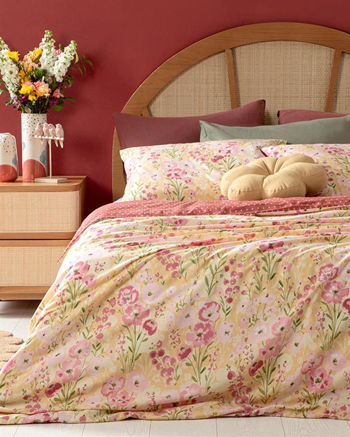 Clarkia, Set husă de pilotă cu față de pernă, pentru o persoană, bumbac, 160x220 cm/ 50x70 cm, galben