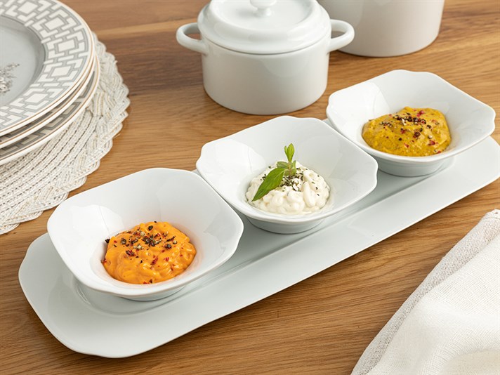 Classy Porcelain 3 Set Sauce Bowl 35x14 cm White