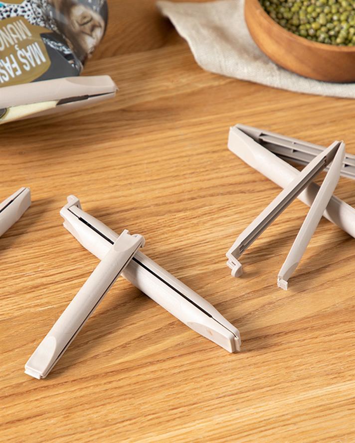 Clip pungă 16 buc, Light, plastic, 12-9 cm, bej închis