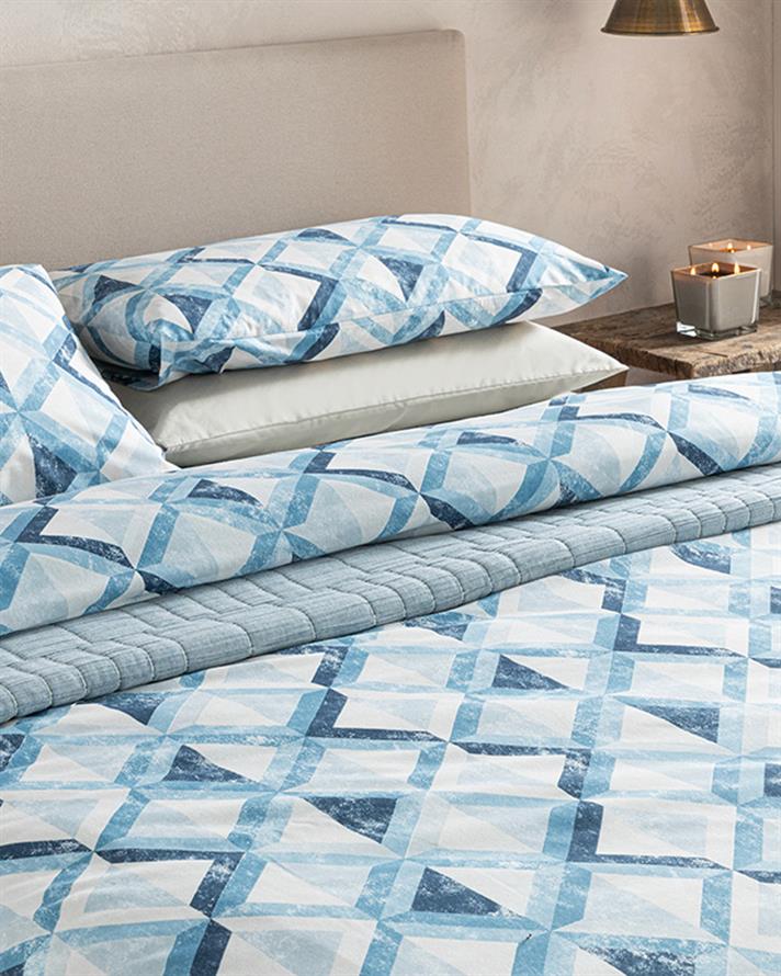 Cloudy Argyle Set Lenjerie De Pat Dublu - Set Lenjerie De Pat Bumbac Poliester | English Home, 200 x 220 cm, Albastru