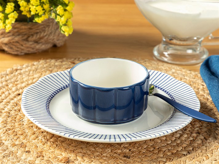 Clover Blue Porcelain Souffle Dish 8,5 cm White-Blue