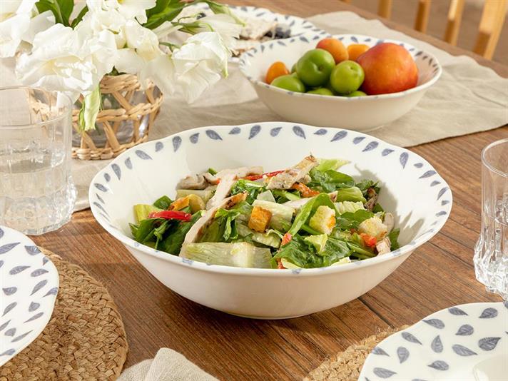 Clover Leaf Porcelain Salad Bowl 25 cm White-Blue
