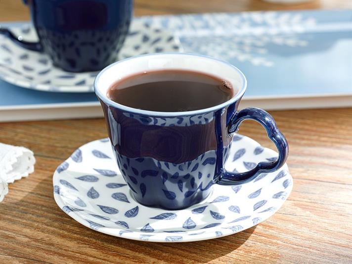 Clover Leaf Porcelain 4 Parça 2 Kişilik Tea Cup Set 180 ml White-Blue