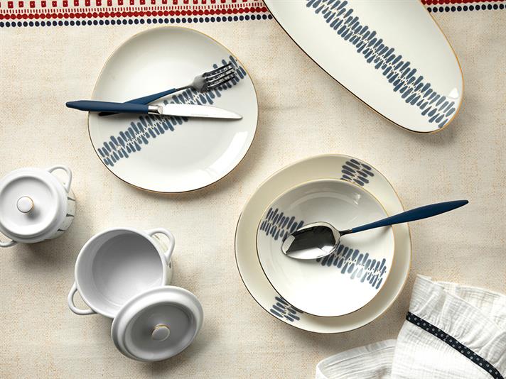 Coastal Lines Porcelain Mini Cookware 12 cm Blue-White
