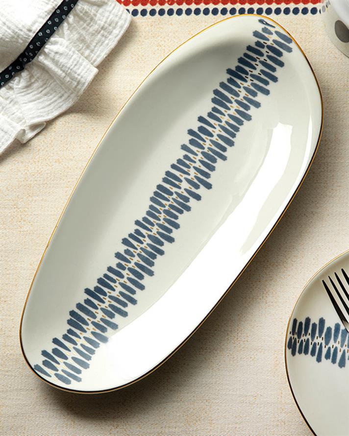 Coastal Stripe Porcelain Platter 31 cm Blue-White