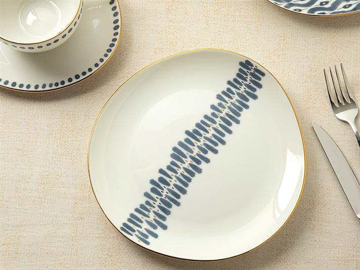 Coastal Stripe Porcelain Cake Plate 20 cm Blue - White