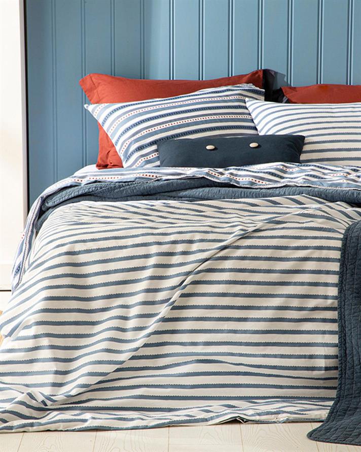 Coastline Set Lenjerie De Pat Dublu, Bumbac, 200*220 Cm, Albastru - Roșu - Verde