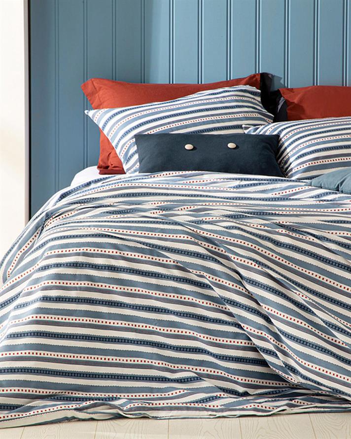 Coastline Set Lenjerie De Pat Dublu, Bumbac, 200*220 Cm, Albastru - Roșu - Verde