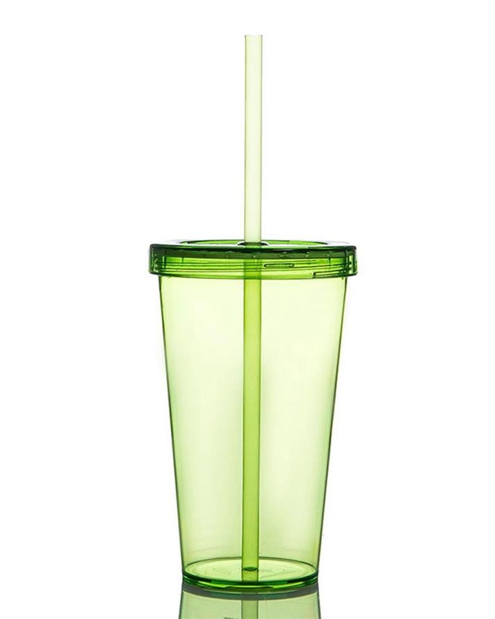 Colourful Plastic Single Glass with Straw 660 ml Green