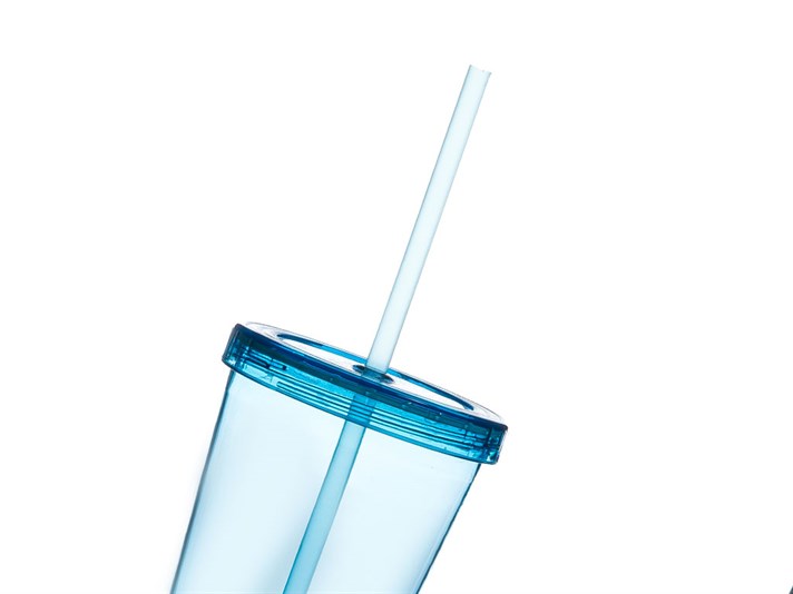 Colourful Plastic Single Glass with Straw 660 ml Blue