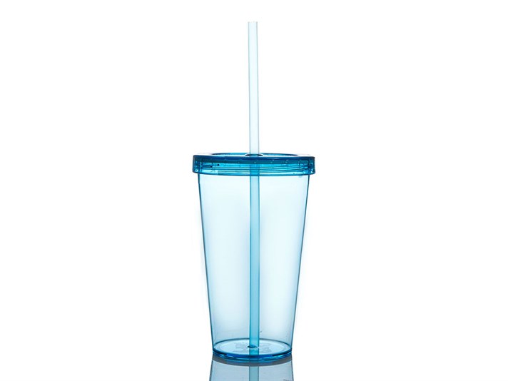 Colourful Plastic Single Glass with Straw 660 ml Blue