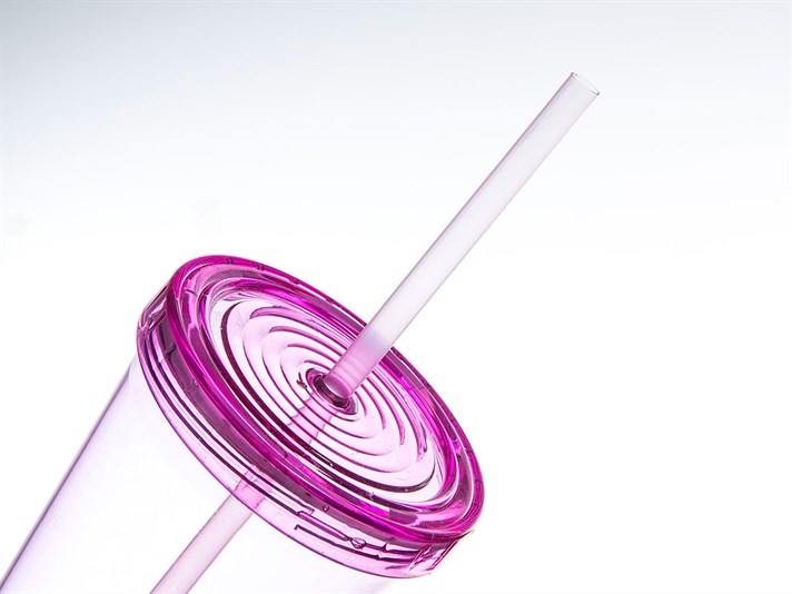 Colourful Plastic Single Glass with Straw 660 ml Pink