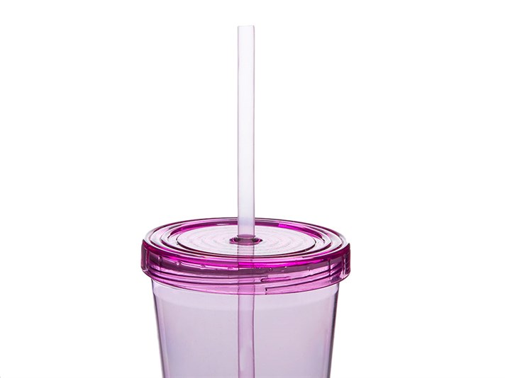 Colourful Plastic Single Glass with Straw 660 ml Pink
