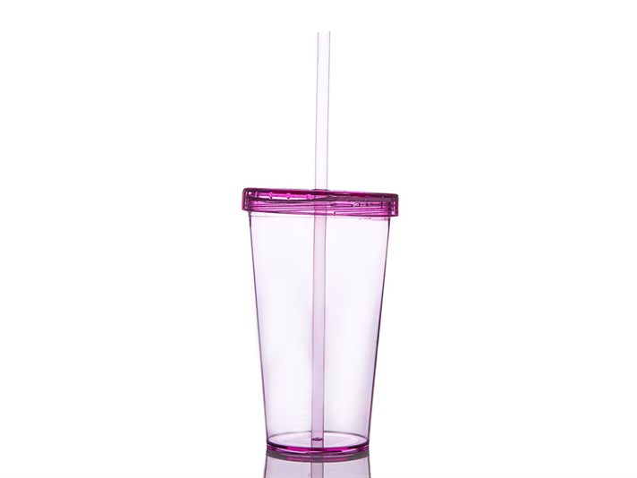 Colourful Plastic Single Glass with Straw 660 ml Pink
