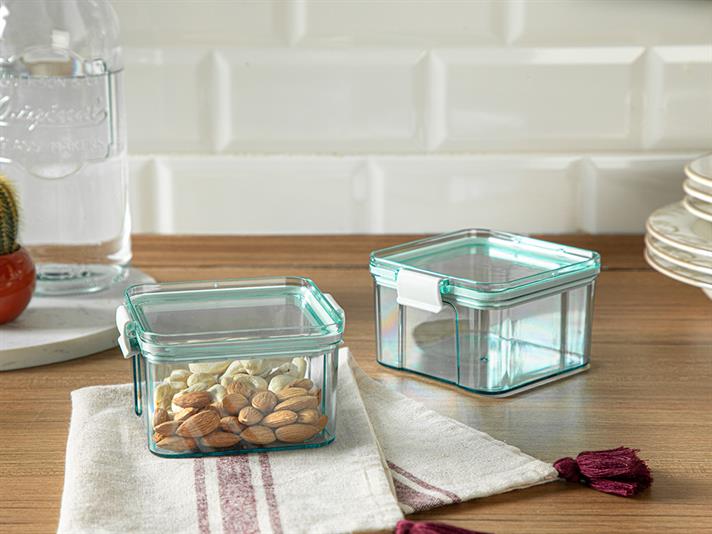 Set 2 caserole cu capac, Colorato, plastic, 450 ml, verde