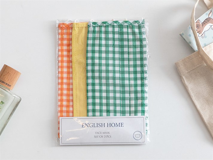 COLOURFUL CHECKED Bumbac Material Textil Mască 9,5 x 18 cm Portocaliu