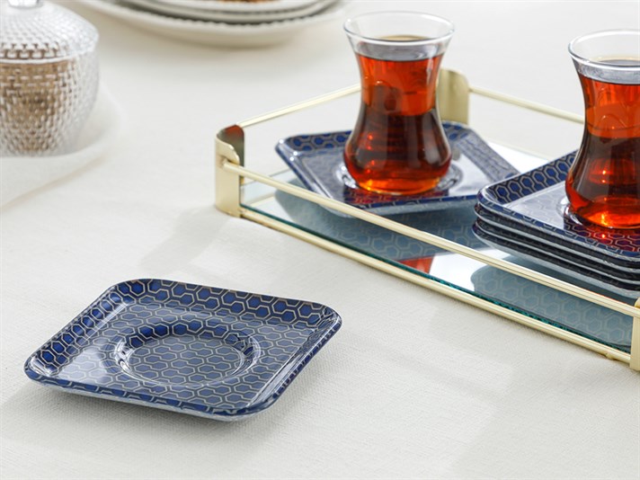 comb Glass 6 pcs Tea Plate 12 cm Navy Blue
