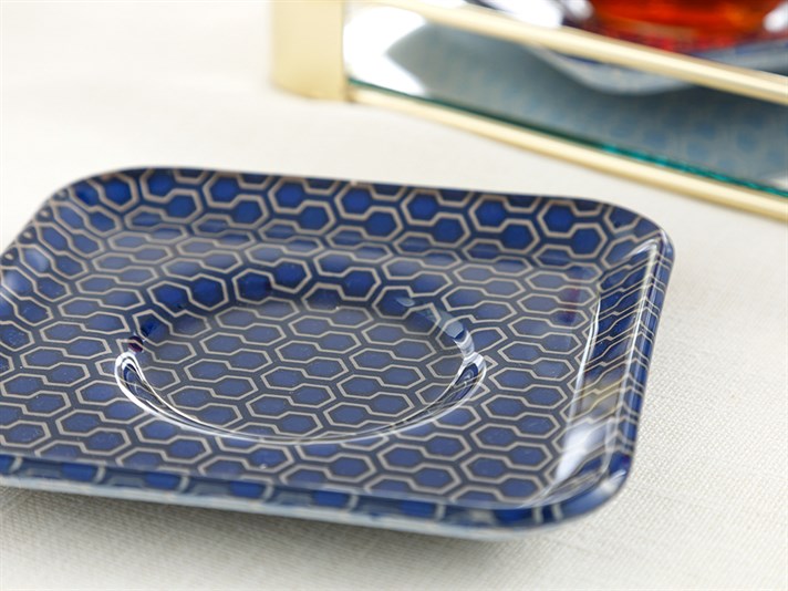 comb Glass 6 pcs Tea Plate 12 cm Navy Blue
