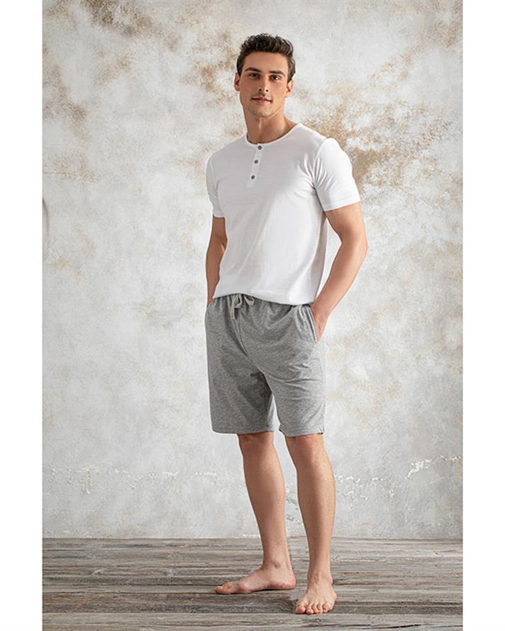 Cool Basic Combed Cotton Mens Pajama Set S Gray