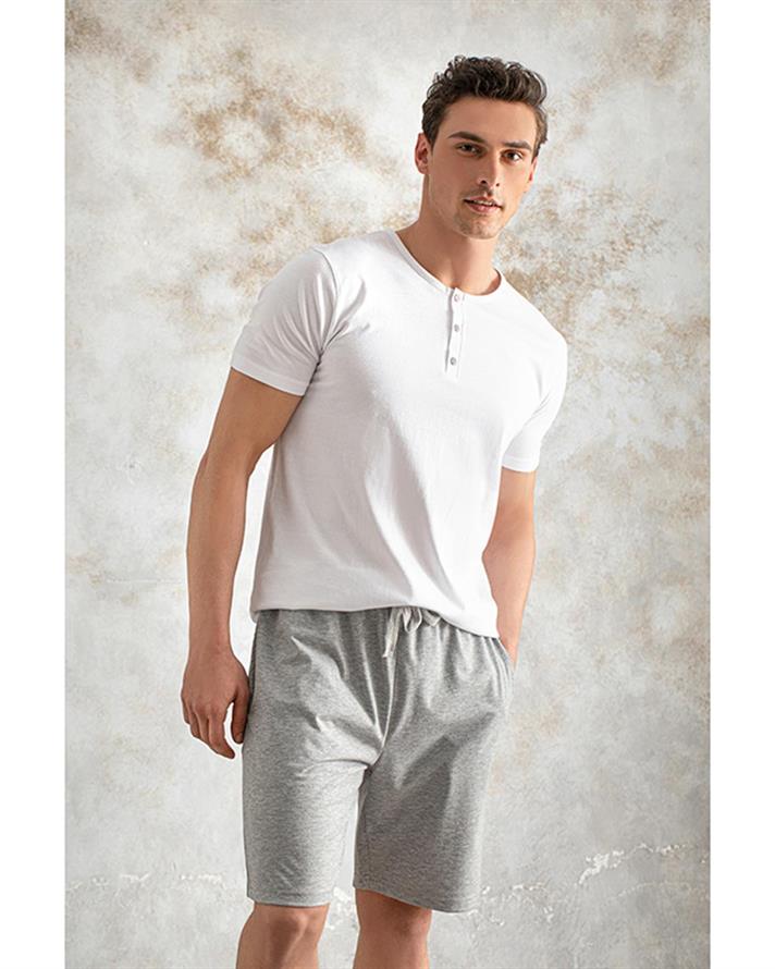 Cool Basic Combed Cotton Mens Pajama Set S Gray