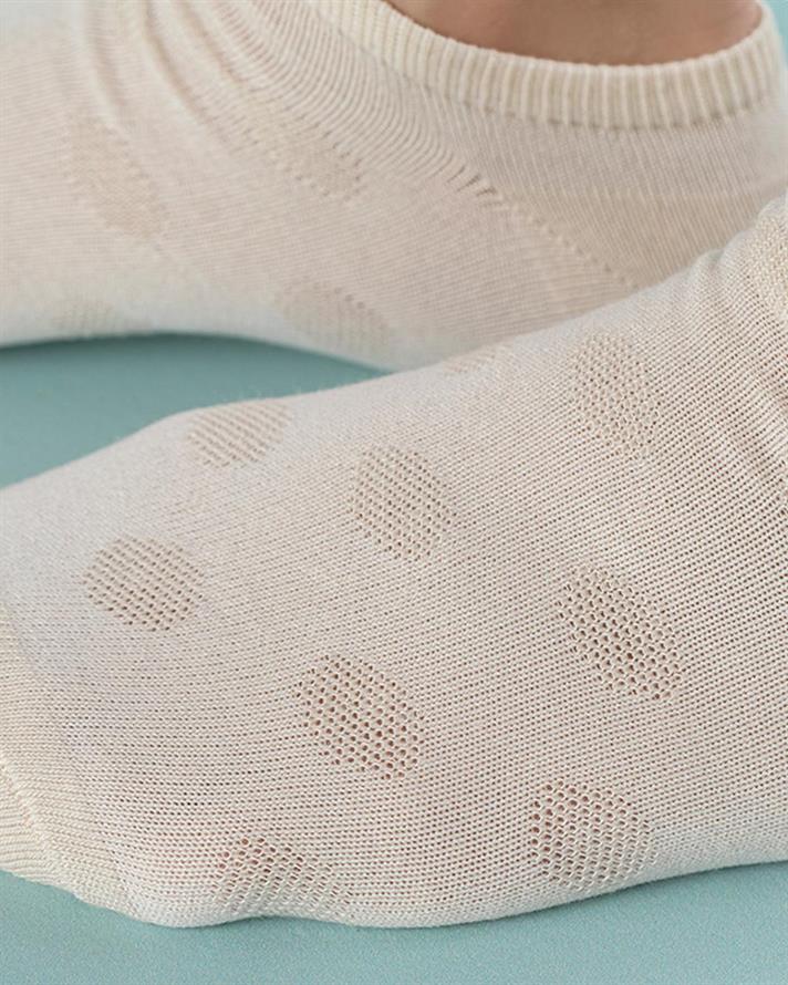 Cool Dot Cotton Women Ankle Socks 36-40 Ecru