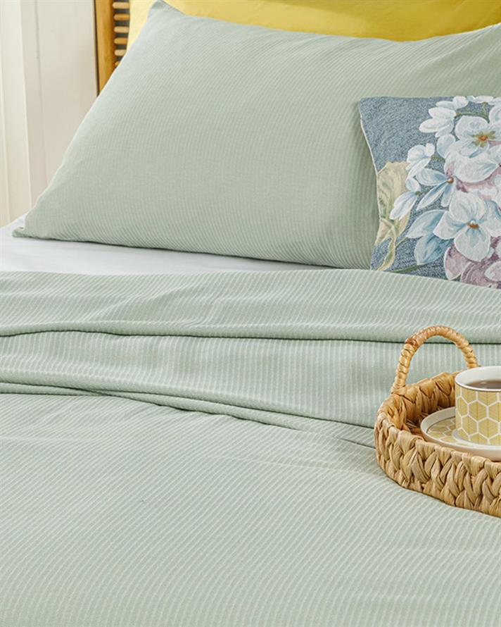 Cool Stripe Soft Touch Double Person Summer Blanket Set 200x220 cm Seledon,