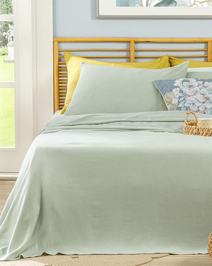 Cool Stripe Soft Touch Double Person Summer Blanket Set 200x220 cm Seledon,