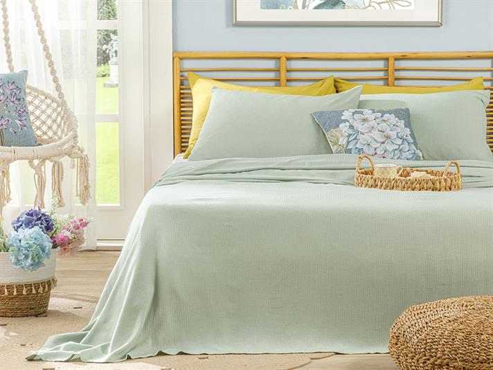 Cool Stripe Soft Touch King Size Set Pătură De Vară 220x240 cm Seledon