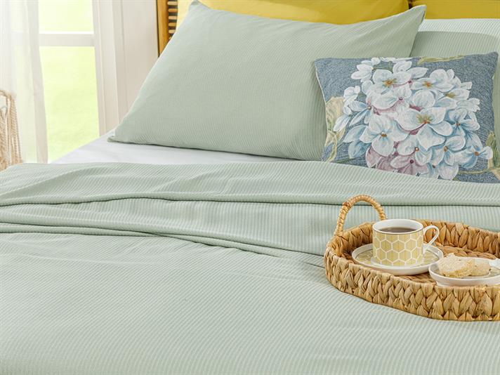 Cool Stripe Soft Touch King Size Set Pătură De Vară 220x240 cm Seledon