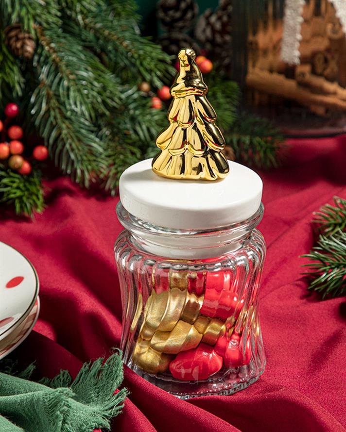Snow Tree Glass Jar 260 ml Gold