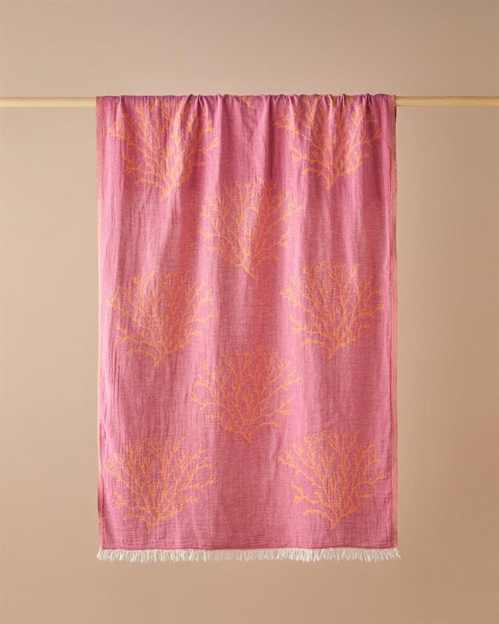 Coral Cu Bumbac Pungă Peshtamal 90x150 cm Fucsia-Portocaliu