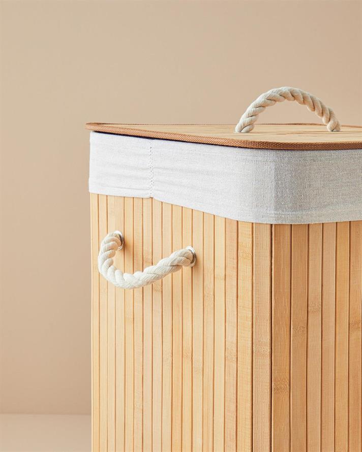 Cos de rufe pliabil, Fancy, bambus, 35x35x60 cm, bej