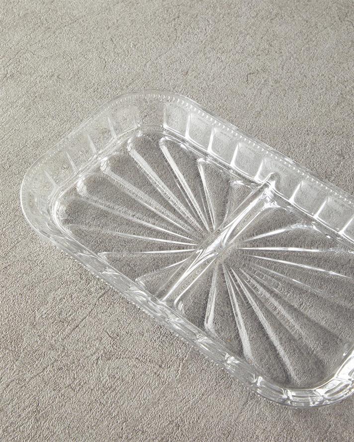 Platou servire aperitive cu 2 compartimente, Cosmos, sticla, 25x15 cm, transparent