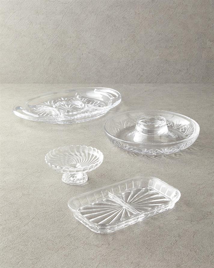 Platou servire aperitive cu 2 compartimente, Cosmos, sticla, 25x15 cm, transparent