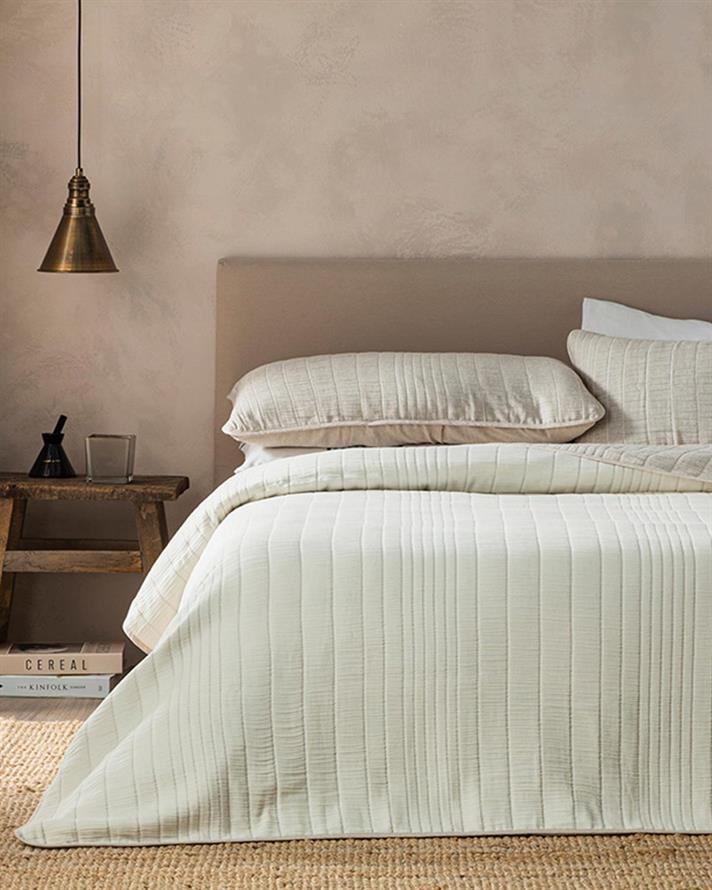 Set cuvertura pat cu fata de perna, pentru o persoana, Cosy Rectangles, bumbac-poliester, 160x240 cm, maro